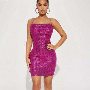Fashion Nova Demie Sequin Mini Dress - Magenta - NWT